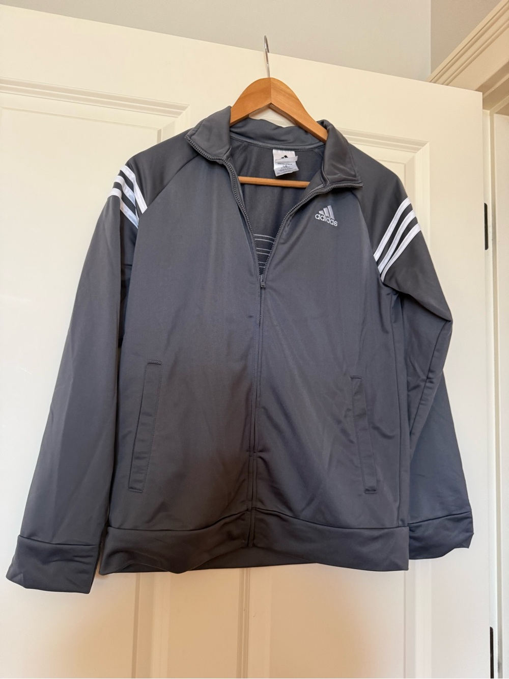 adidas Kids Charcoal Gray Track Jacket with White Shoulder Stripes